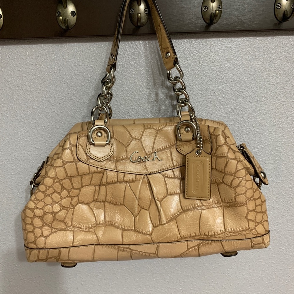 Coach Ashley Croc Embossed Shoulder Purse